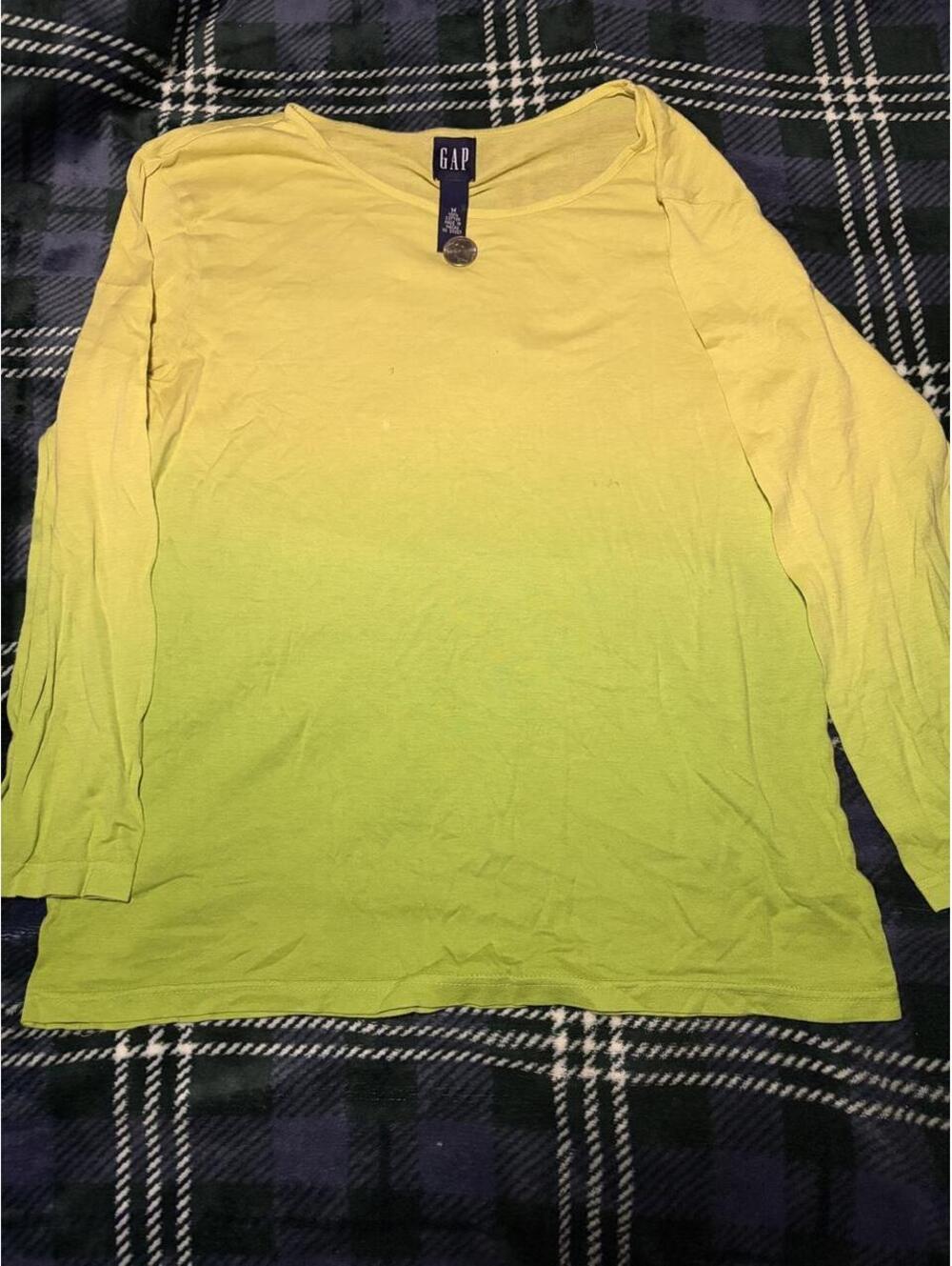 GAP Long Sleeve Ombre Yellow to Green Cotton Shirt - M - 0301